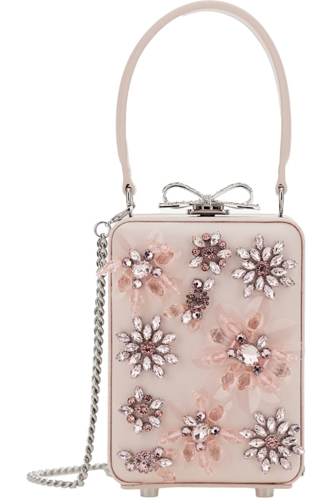 Homeware self-portrait Pink Clutch Bag With All-over Floral Details And Metallic Bow In Satin Woman