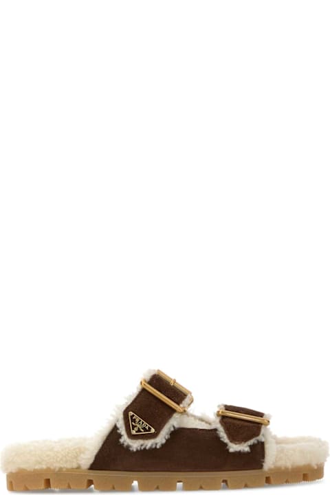 Prada Brown Suede Slippers