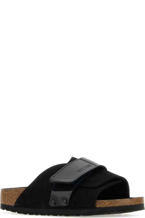 ウィメンズ サンダル Birkenstock Black Leather Kyoto Slippers