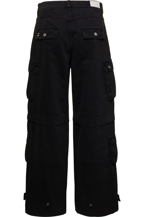 'rosalia' Black Low Waisted Cargo Jeans With Patch Pockets In Cotton Denim Woman