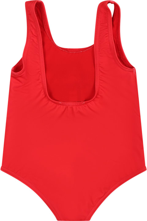 Fashion for Baby Girls Moschino Red One-piece Swimsuit For Baby Girl With Logo And Teddy Bear