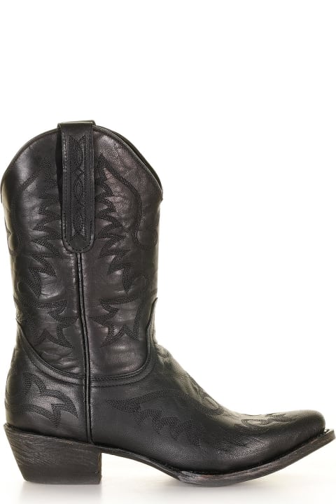 Black Pointed Texan Boot In Leather