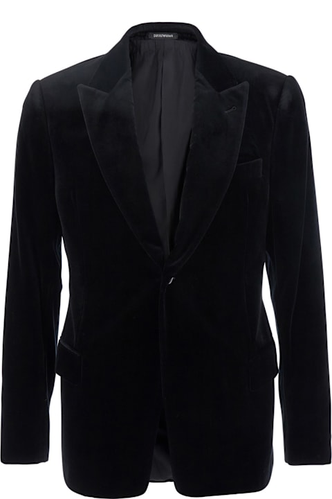 Emporio Armani لـ Men Emporio Armani Black Single Breasted Jacket With Shawl Lapel In Velvet Man