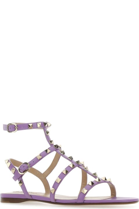 Lilac Leather Rockstud Sandals