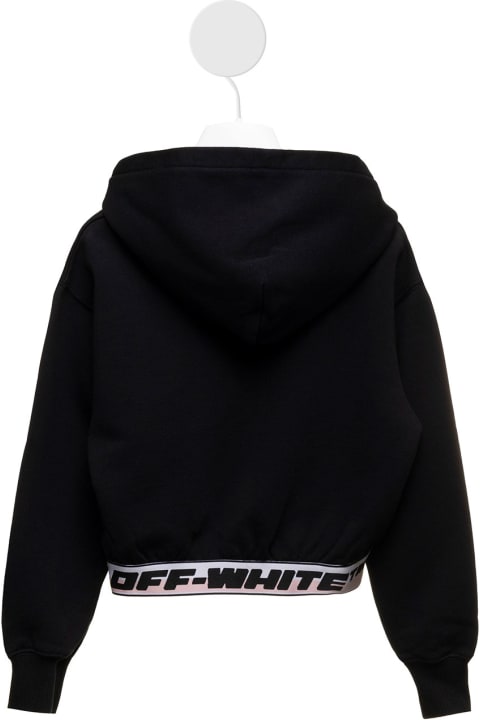 Black Cotton Cropped Hoodie With Logo Girl Off White