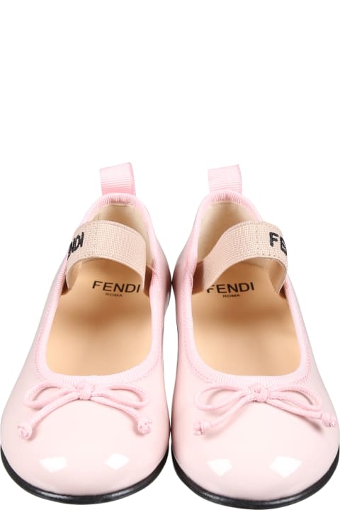 Shoes for Baby Boys Fendi Pink Ballet Flat For Baby Girl With Logo