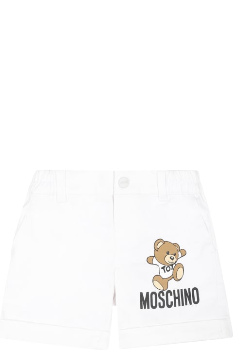 Bottoms for Baby Boys Moschino White Shorts For Baby Boy With Teddy Bear And Logo