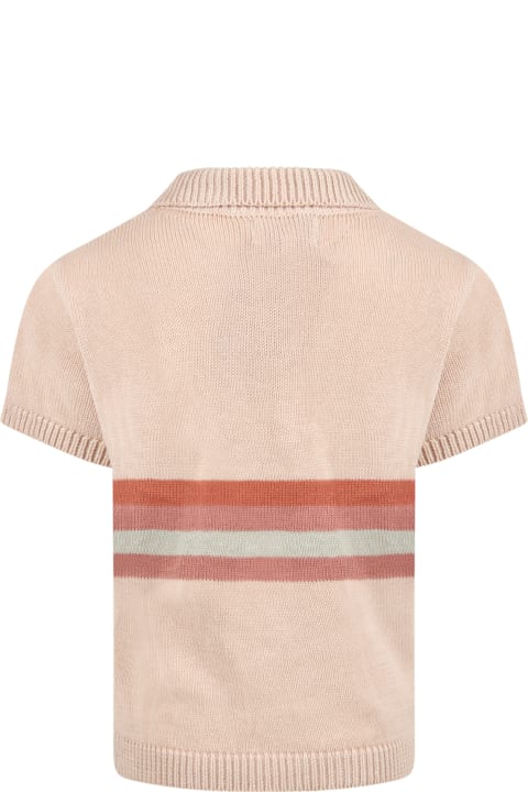 Beige Polo Shirt For Girl With Colorful Bands