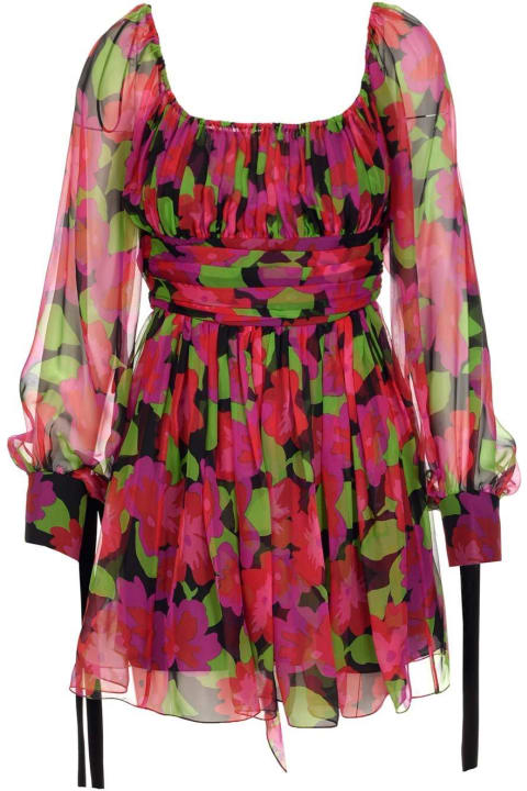 ウィメンズ新着アイテム Saint Laurent Floral Printed Long-sleeved Dress