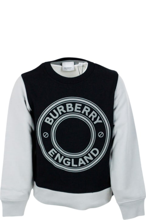 Sweaters & Sweatshirts for Boys Burberry Cotton Crewneck Sweatshirt With Central Rubberized Logo In Relief With Sleeves And Bottom In Contrasting Colour