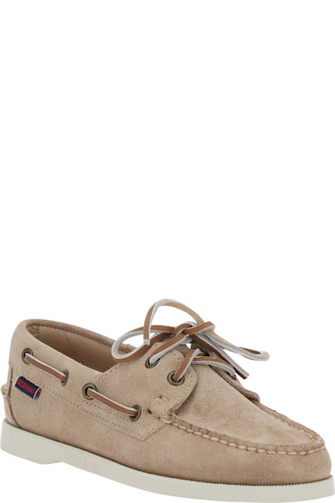 Sebago for Kids Sebago 'portland Dockside' Beige Loafers With Decorative Laces On The Sides And Contrasting Stitching In Suede Woman