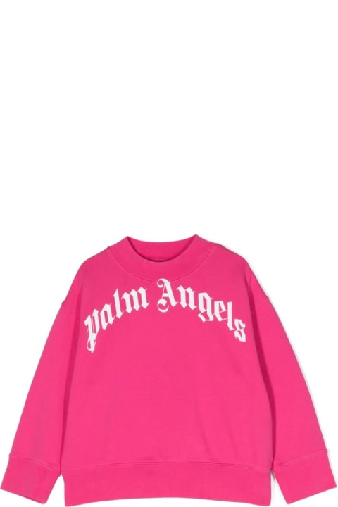 Fashion for Girls Palm Angels Fuchsia Crew Neck Sweatshirt With Curved Logo