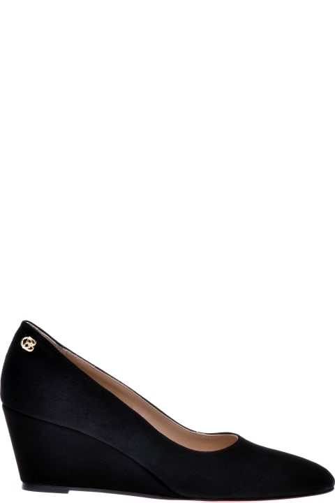 Black Suede Wedge Court Shoes