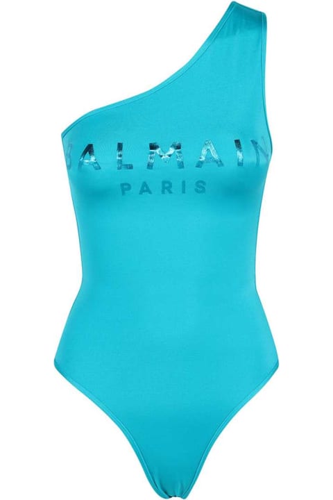 Homeware Balmain Logo Print One-shoulder Swimsuit