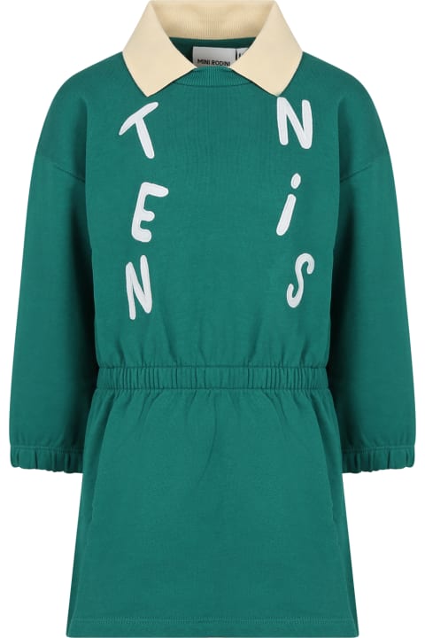 Dresses for Girls Mini Rodini Green Dress For Girl With Writing