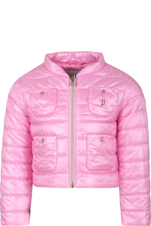 Herno Kids Herno Pink Short Down Jacket For Girl With Logo