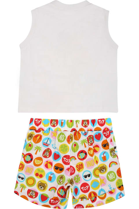 Bottoms for Baby Boys Moschino White Set For Baby Boy With Teddy Bear And Logo