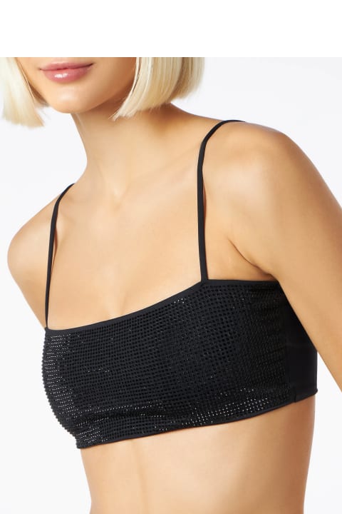 Underwear & Nightwear for Women MC2 Saint Barth Woman Bandeau Black Top With Rhinestone