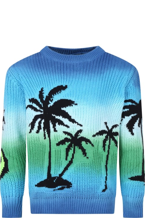 Barrow for Kids Barrow Light Blue Cotton Sweater For Kids With Smiley And Palm Trees