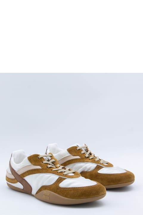 Miu Miu White And Brown Suede Sneakers