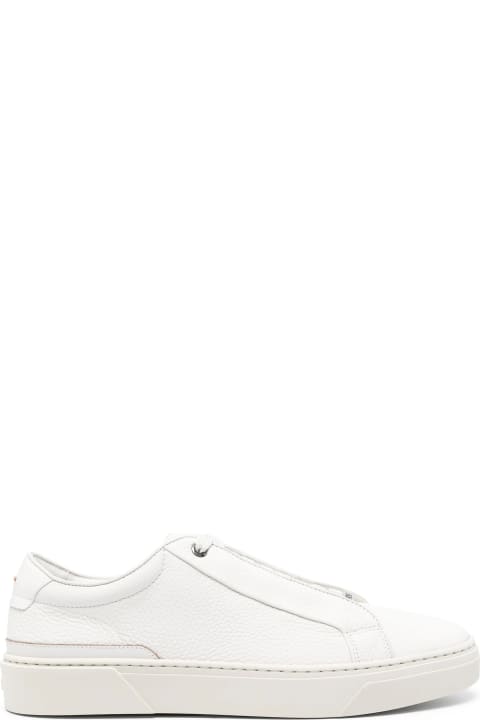 Hugo Boss for Men Hugo Boss White Grained Leather Sneakers With Logo Tag On Laces