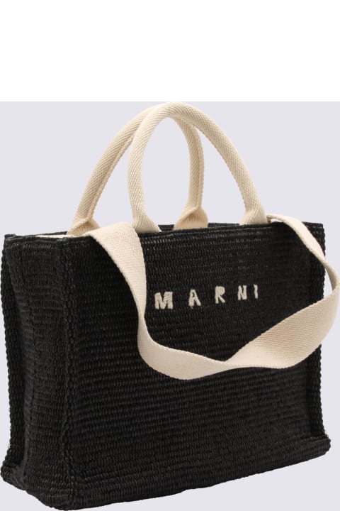 Marni Totes for Women Marni Black Cotton Calf Leather Blend Small Tropicalia Tote Bag
