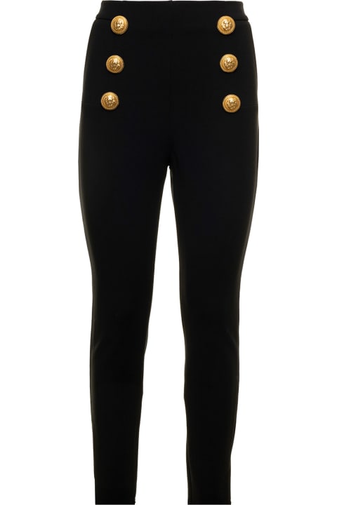 Black Skinny Trousers In Stretch Knit With Embossed Gold-tone Dome Buttons In Gold-tone Balmain Woman