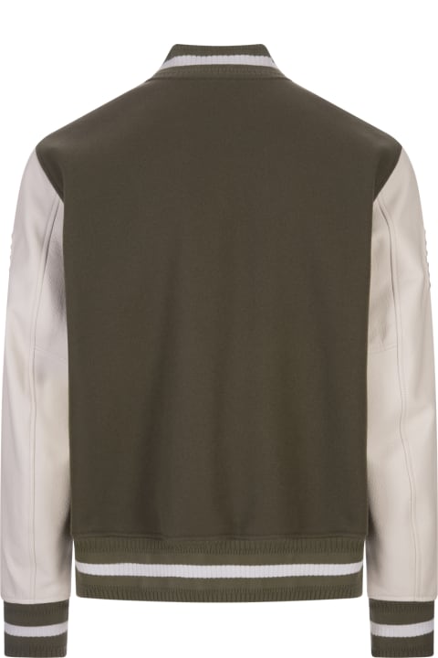 Givenchy Men Givenchy Khaki And White Givenchy Bomber Jacket In Wool And Leather