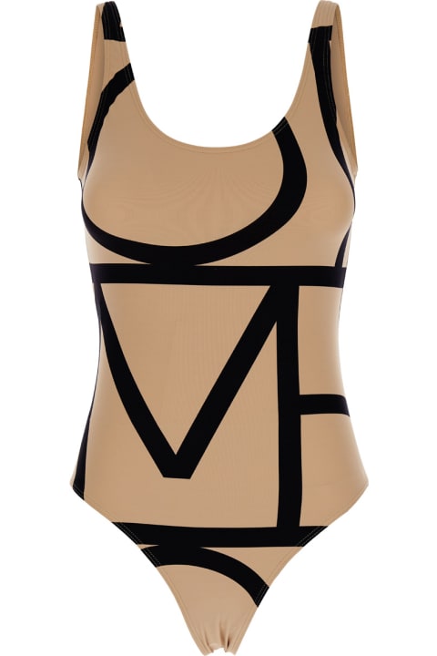 ウィメンズ ウェア Totême Beige Swimsuit With Black Details In Techno Fabric Woman