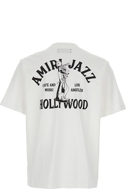 AMIRI for Men AMIRI 'jazz Wolf' White Crewneck T-shirt With Logo Lettering On The Front And Maxi Print On The Rear In Cotton Man