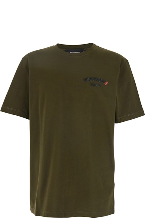 Dsquared2 Topwear for Men Dsquared2 Green Crew-neck T-shirt With Logo On The Front In Cotton Man