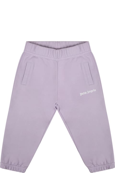 Palm Angels Bottoms for Baby Girls Palm Angels Purple Trousers For Baby Girl With Logo