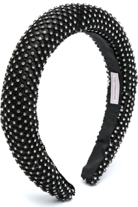 Monnalisa إكسسورات وهدايا لـ بنات Monnalisa 'luxor' Black Headband With Glass-crystal Embellishments And Grosgrain Ribbon Trim In Tehc Fabric Girl