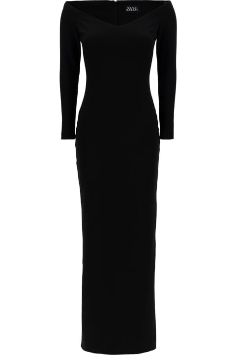'tara' Maxi Black Dress With Off-shoulder Neck In Stretch Fabric Woman