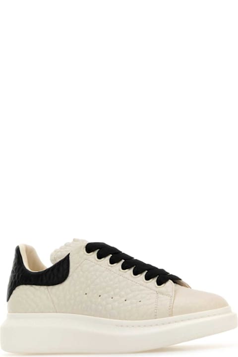Homeware Alexander McQueen Ivory Leather Sneakers With Black Leather Heel