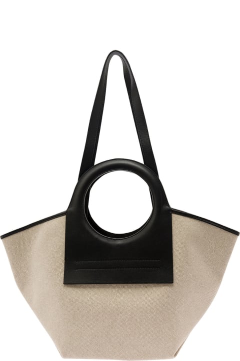 Hereu for Women Hereu 'cala S' White And Black Handbag With Leather Handles In Canvas Woman