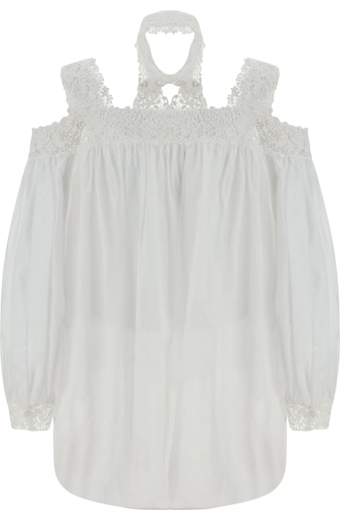 Topwear for Women Ermanno Scervino White Blouse With Flower Lace And Cut-out