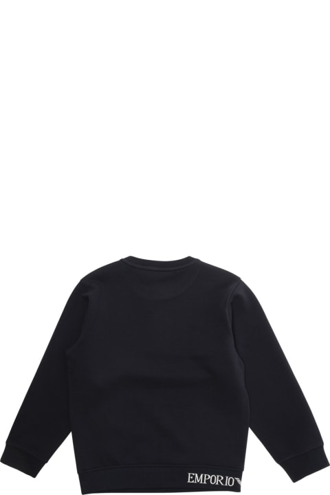 Fashion for Boys Emporio Armani Blue Crewneck Sweatshirt With Logo Lettering On The Hem In Cotton Blend Stretch Boy