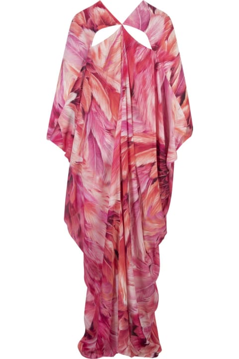 Roberto Cavalli Jumpsuits for Women Roberto Cavalli Pink Kaftan With Plumage Print