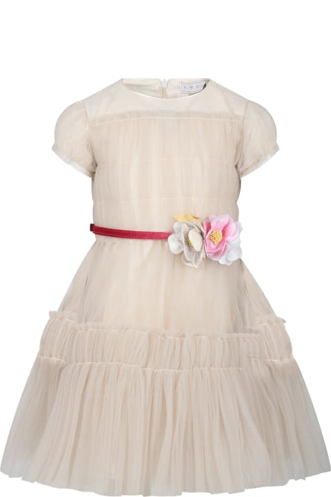 Dresses for Girls Monnalisa Ivory Dress For Girl With Flowers