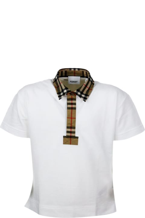 Burberry for Kids Burberry Piqué Cotton Polo Shirt With Classic Check Collar And Front With Side Slits