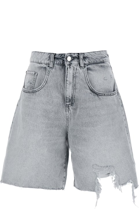 Icon Denim Clothing for Women Icon Denim 'lea' Grey Bermuda Pants With Front Ripped Details And Logo Patch On The Rear In Denim Woman