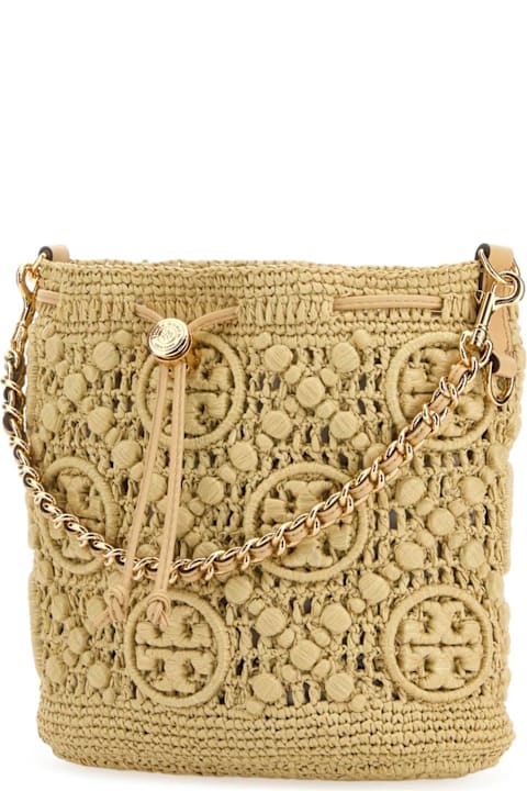 Tory Burch لـ Women Tory Burch Raffia T Monogram Bucket Bag