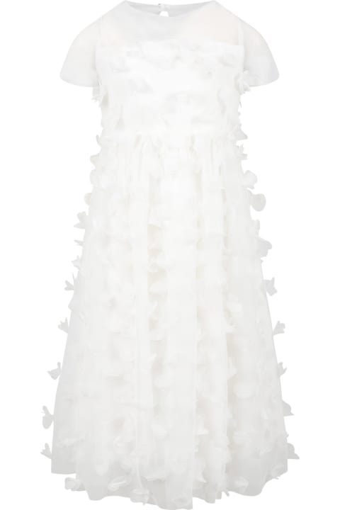Dresses for Girls Simonetta White Dress For Girl With Tulle Applications