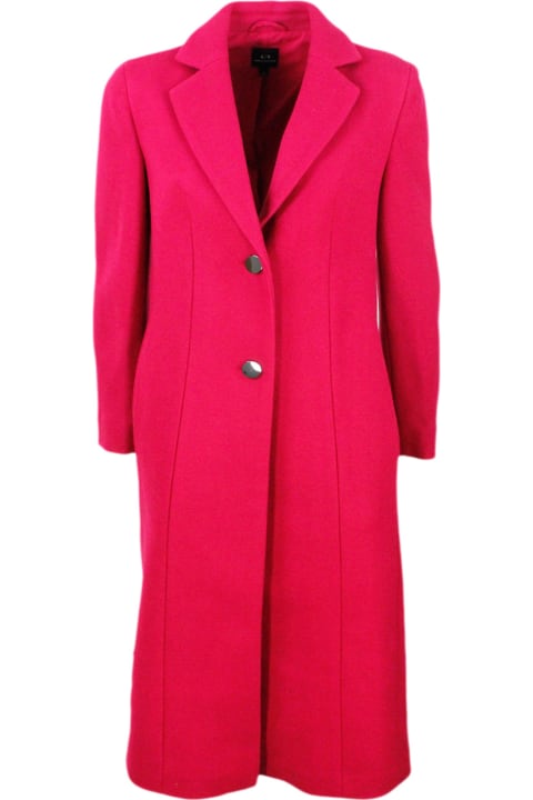 Long Coat In Wool Blend With Double Button Closure