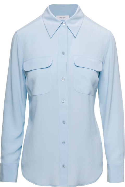 Fashion for Women Equipment Light Blue Slim Shirt With Chest Patch Pocket In Silk Woman