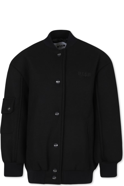 Homeware MSGM Oversized Black Jacket For Girl With Logo