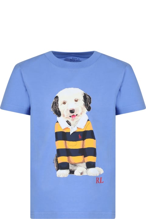 Ralph Lauren Kids Ralph Lauren Light Blue T-shirt For Boy With Dog Print