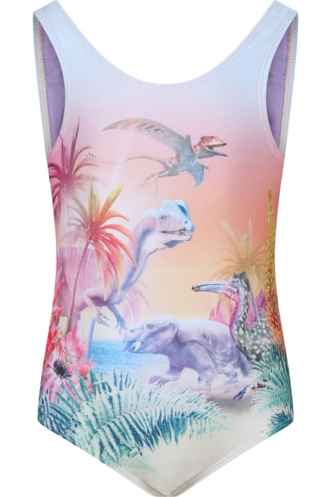 Swimwear for Girls Molo Purple One-piece Swimsuit For Girl With Dinosaur Print