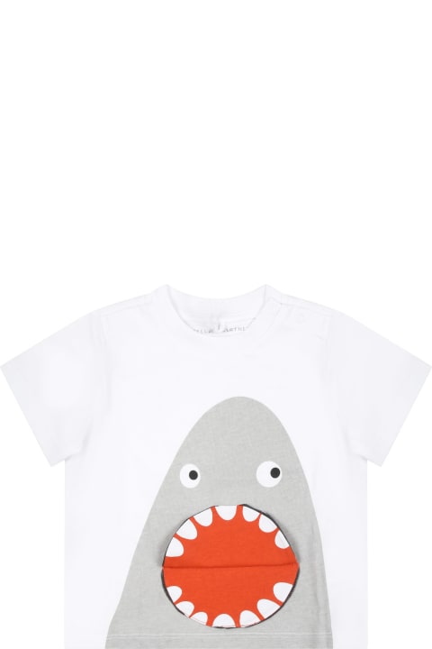 Fashion for Kids Stella McCartney White T-shirt For Baby Boy With Shark Print